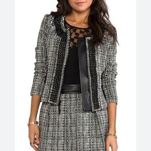 Milly Studded Leather-Trim Tweed Jacket